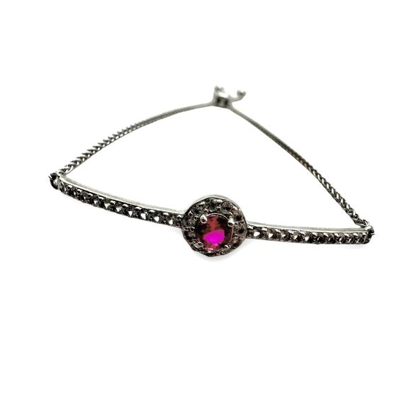 RUBY Sterling Silver Dainty Chain Pull Bracelet 925 Signed PAJ HDO Adjustable - Picture 1 of 5